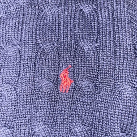 Boys Polo Ralph Lauren 100% Cotton Cable Knit Navy Blue Sweater Red Horse size 8 - Picture 2 of 8